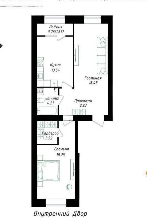 Продажа 2-комнатной квартиры, 68.3 м² в Астане