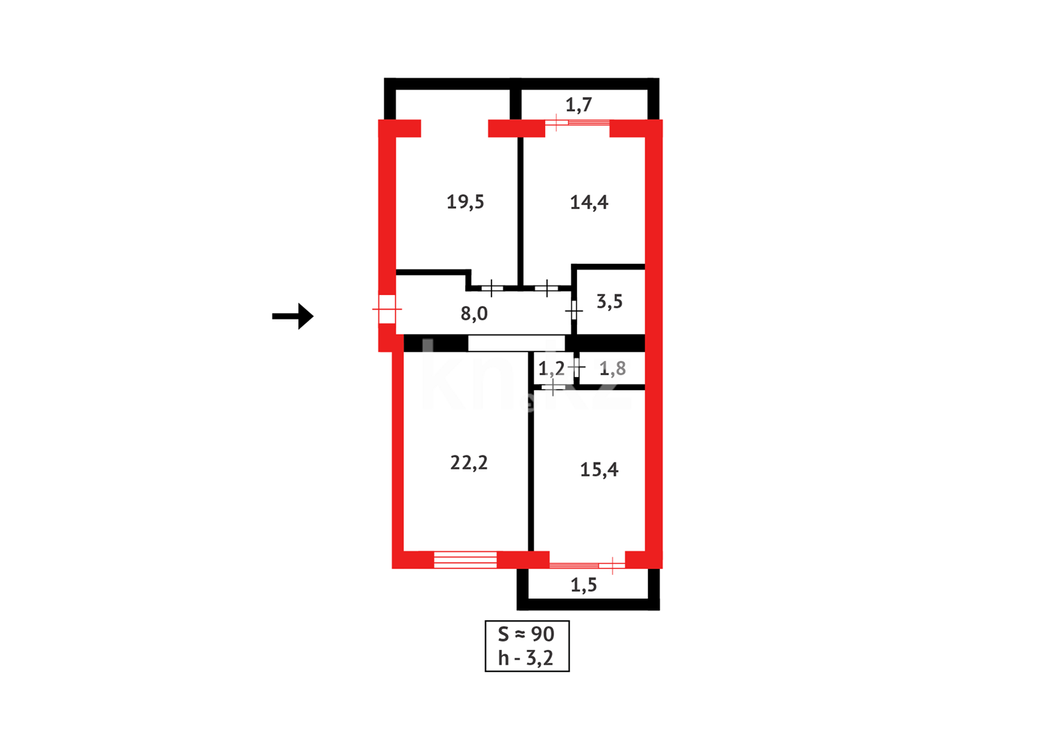 Продажа 3-комнатной квартиры, 90 м², ул. Муканова в Караганде - фото 10