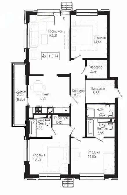 Продажа 4-комнатной квартиры, 118.74 м² в Астане
