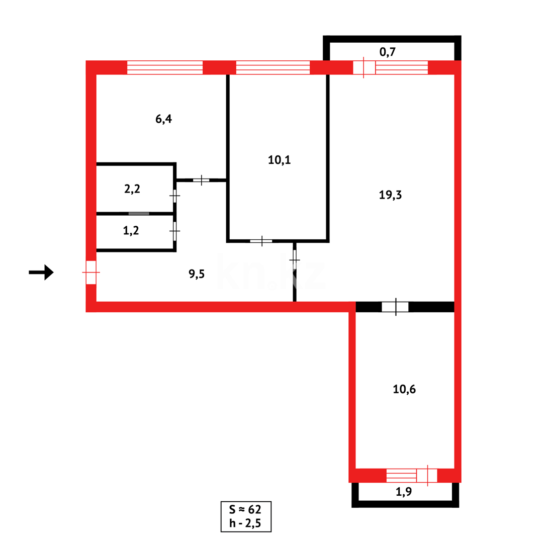 Продажа 3-комнатной квартиры, 59 м² - Продажа квартир в кирпичном доме в Казахстане фото 7 из 7