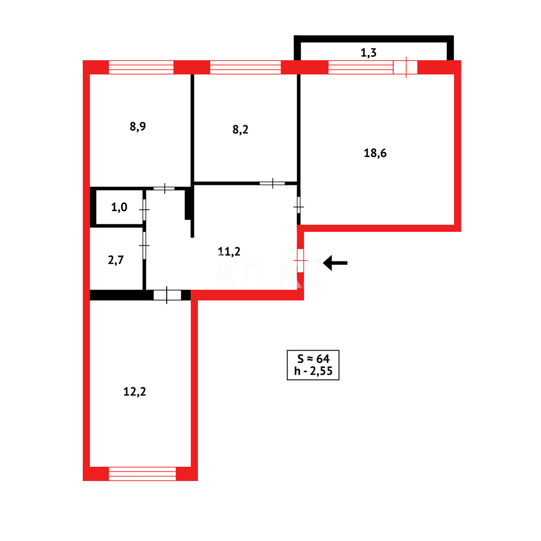 Продажа 3-комнатной квартиры, 62 м² - Продажа трехкомнатных квартир в Караганде - страница 3 фото 15 из 15