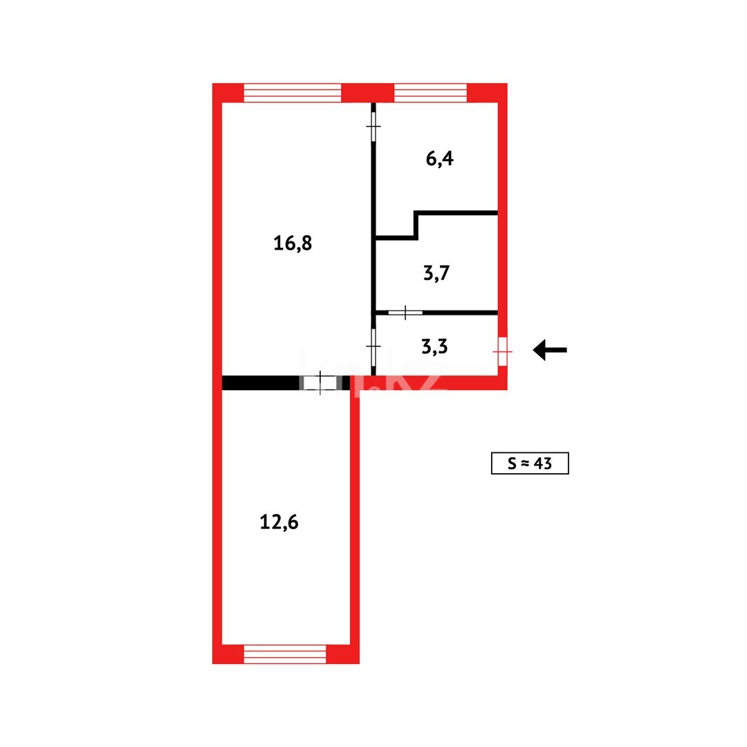 Продажа 2-комнатной квартиры, 43 м² в Караганде