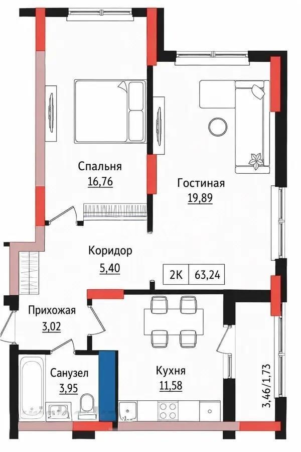 Продажа 2-комнатной квартиры, 63.3 м² в Астане - фото 3