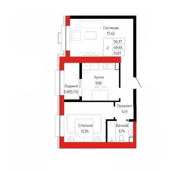 Продажа 2-комнатной квартиры, 51.4 м², ул. Айтматова, дом  21 стр в Астане