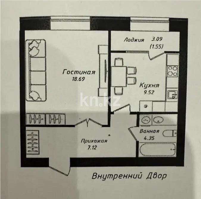 Продажа 1-комнатной квартиры, 41 м² в Астане