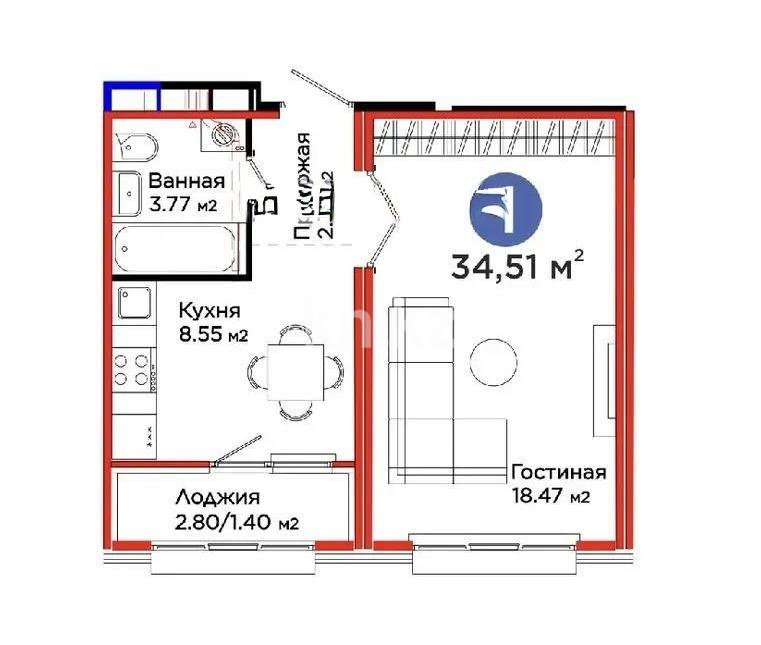 Продажа 1-комнатной квартиры, 35.51 м², пр. Улы Дала, дом  14 в Астане