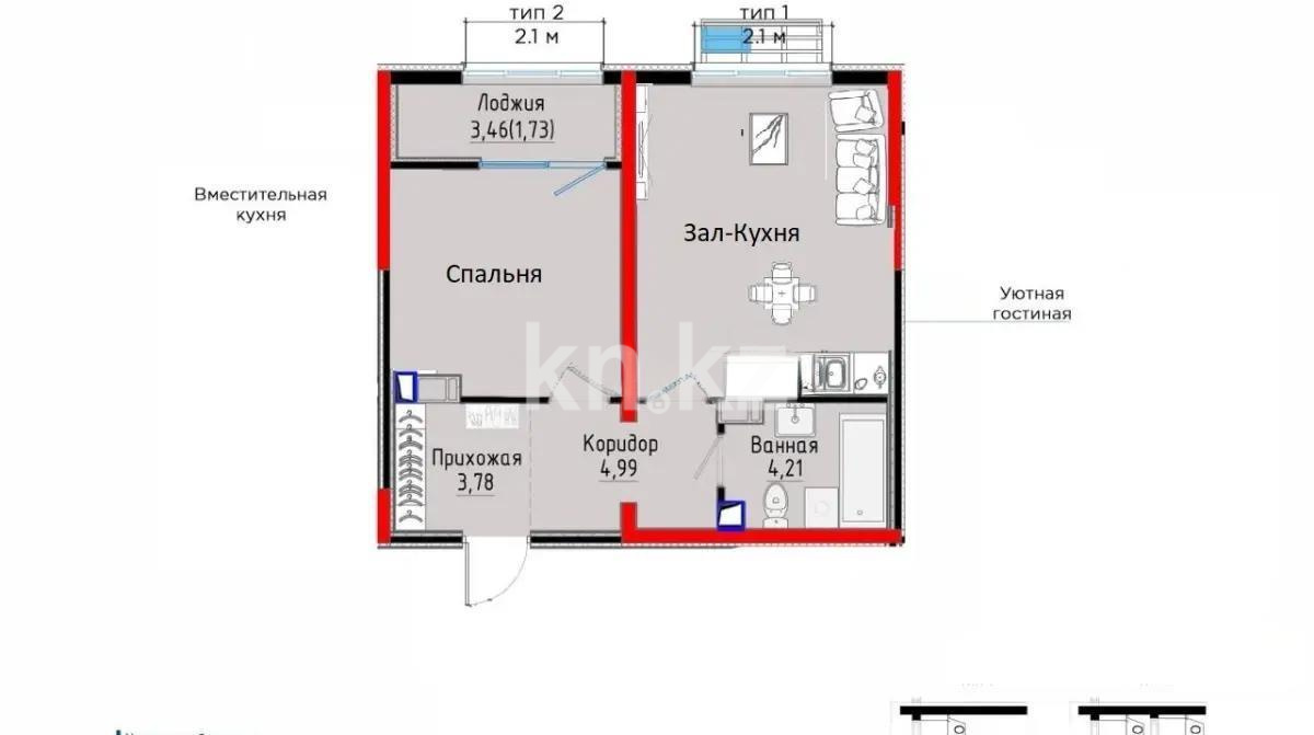 Продажа 1-комнатной квартиры, 45 м², пр. Абая, дом  165 в Алматы - фото 3