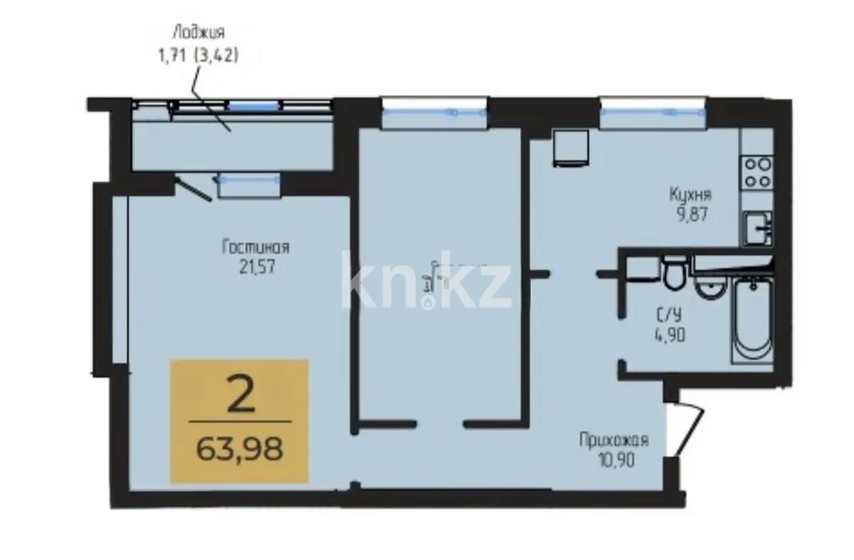 Продажа 2-комнатной квартиры, 63.98 м² - Продажа двухкомнатных квартир в Астане фото 1 из 1