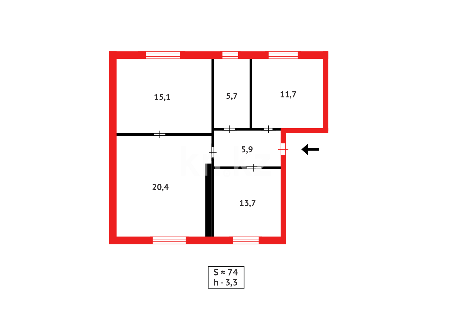 Продажа 3-комнатной квартиры, 74 м², ул. Жамбыла - Продажа  трехкомнатных квартир в Караганде фото 11 из 11