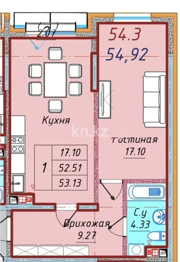 Продажа 1-комнатной квартиры, 54.92 м² - Продажа однокомнатных квартир от собственников в Алматы - страница 5 фото 1 из 1
