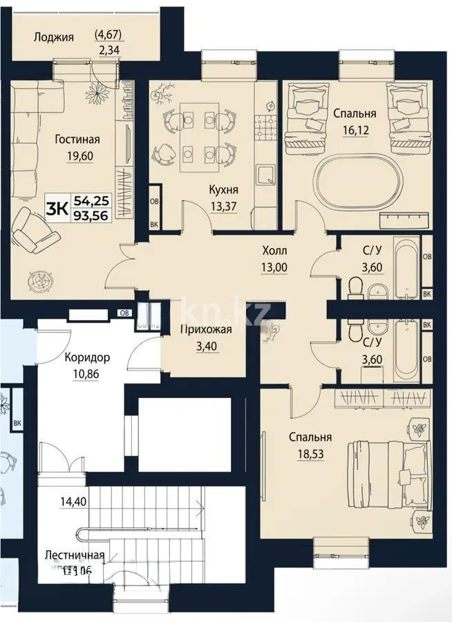 Продажа 3-комнатной квартиры, 92.5 м², ул. Баян Сулу, дом  42 стр - Продажа  трехкомнатных квартир в Астане без посредников с фото фото 1 из 1