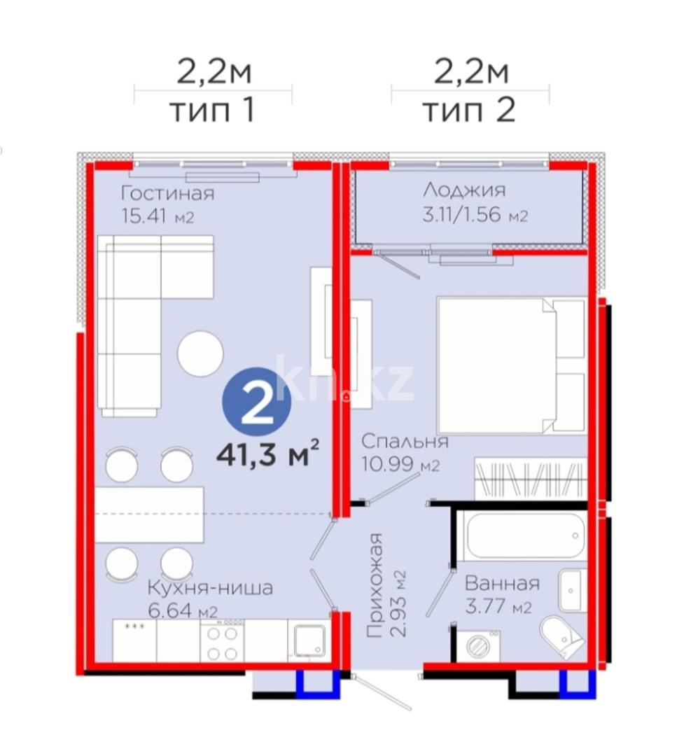 Продажа 2-комнатной квартиры, 43.1 м², ул. Е-652 - Продажа  двухкомнатных квартир в новостройках Астаны с фото фото 1 из 1