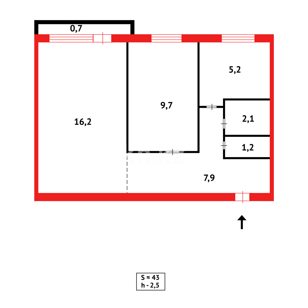 Продажа 2-комнатной квартиры, 43 м², пр. Строителей - Продажа  двухкомнатных квартир в Караганде с фото фото 12 из 12