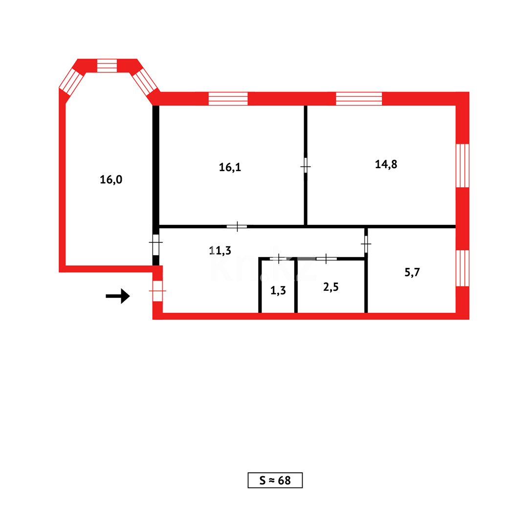 Продажа 3-комнатной квартиры, 68 м², ул. Байсеитовой - Продажа квартир в Казахстане фото 14 из 14