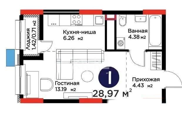 Продажа 1-комнатной квартиры, 29 м² в Астане