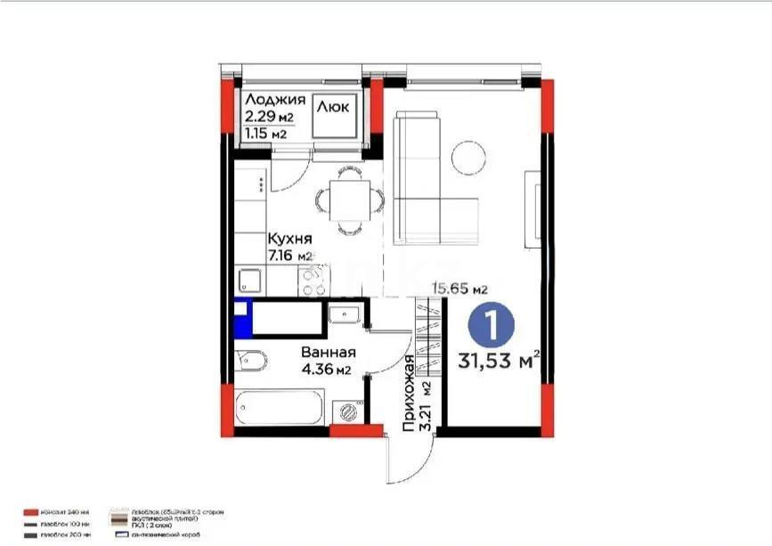 Продажа 1-комнатной квартиры, 31.53 м², ул. Е-915, дом  15 - Продажа квартир в Астане фото 2 из 2