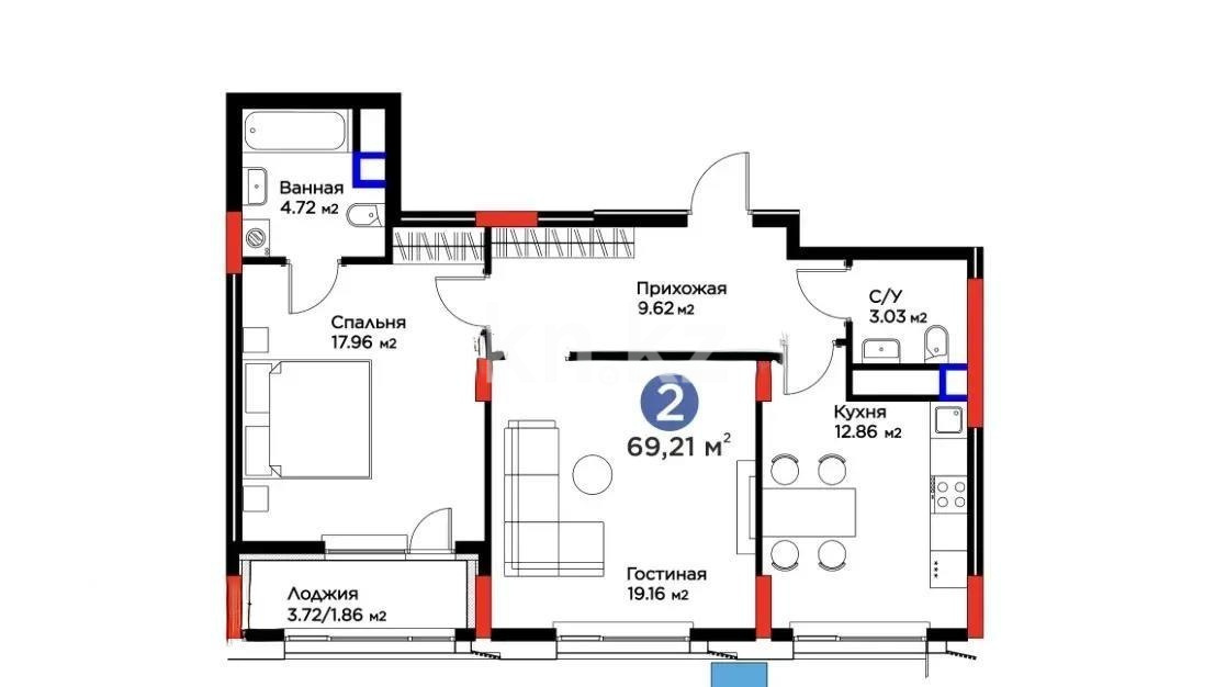 Продажа 2-комнатной квартиры, 69.21 м² - Продажа квартир в Астане - страница 9 фото 1 из 1