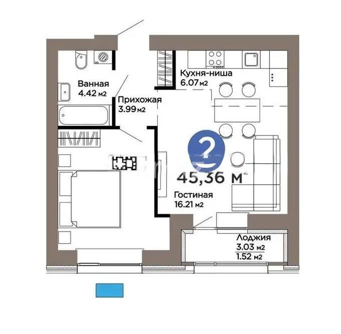 Продажа 2-комнатной квартиры, 46 м² в Астане