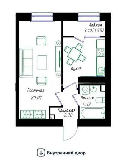 Продажа 1-комнатной квартиры, 39 м² в Астане