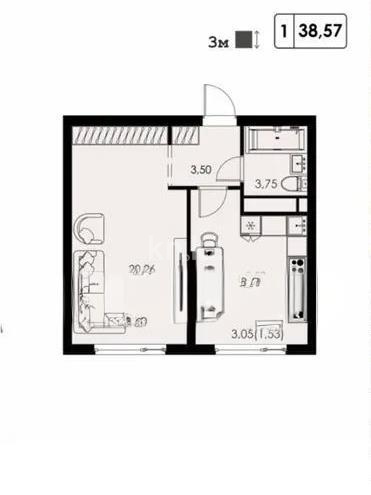 Продажа 1-комнатной квартиры, 38.57 м² в Алматы