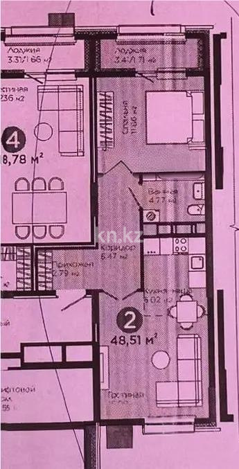 Продажа 2-комнатной квартиры, 48.51 м², пр. Улы Дала, дом  5 стр в Астане
