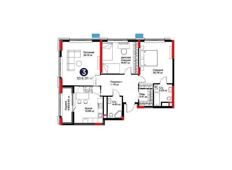 Продажа 3-комнатной квартиры, 104.31 м² в Астане
