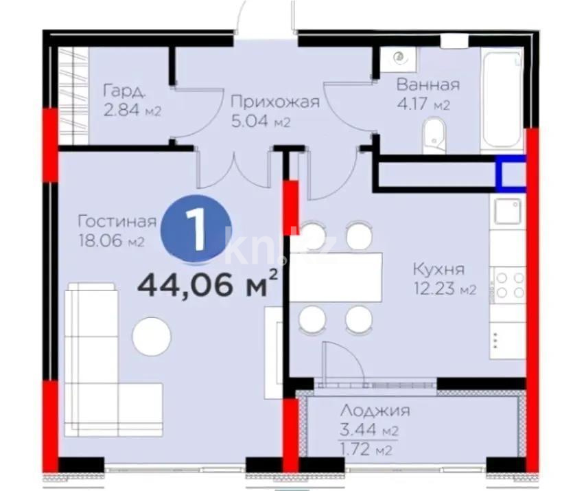 Продажа 1-комнатной квартиры, 44 м², ул. Мухамедханова, дом  6/1 стр в Астане