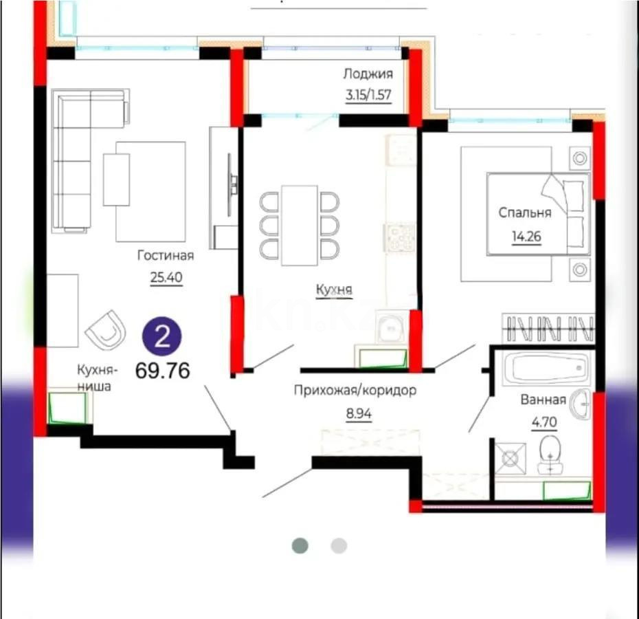 Продажа 2-комнатной квартиры, 70 м², ул. Е-882, дом  7 в Астане