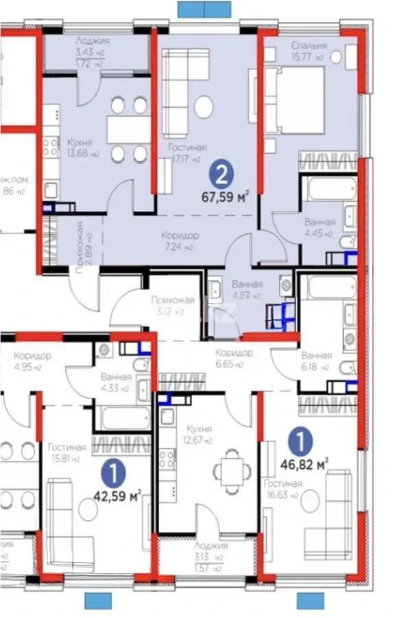 Продажа 2-комнатной квартиры, 67.59 м² - Продажа квартир в Алматы в Алатауском р-не - страница 28 фото 1 из 1