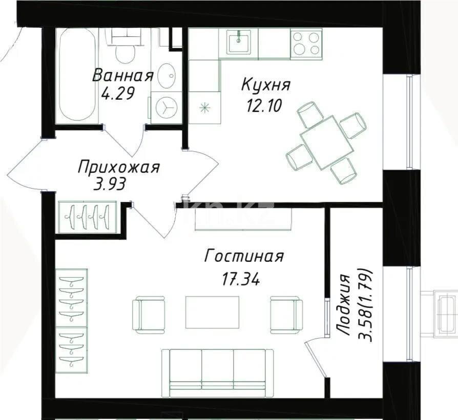 Продажа 1-комнатной квартиры, 40 м² в Астане