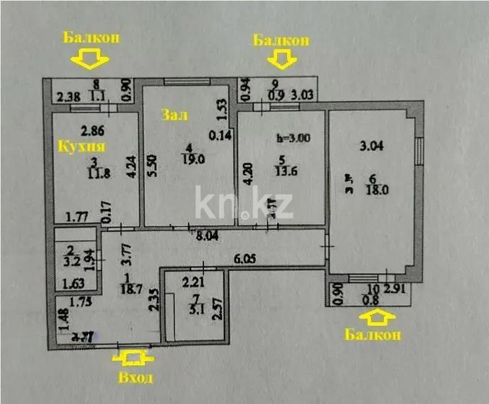 Продажа 3-комнатной квартиры, 92.2 м², ул. Бухар жырау, дом  32 - Продажа  трехкомнатных квартир в Астане с фото фото 1 из 1