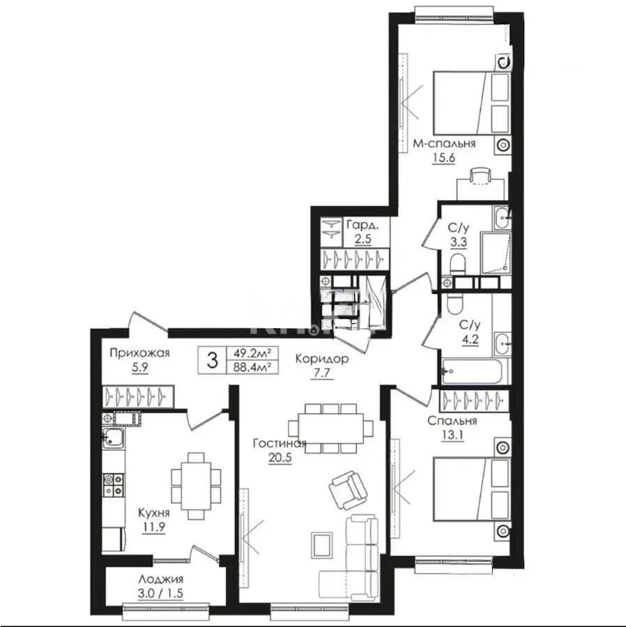 Продажа 3-комнатной квартиры, 88.4 м², пр. Тауелсыздык, дом  38/4 стр - Продажа  трехкомнатных квартир в Астане без посредников фото 1 из 1