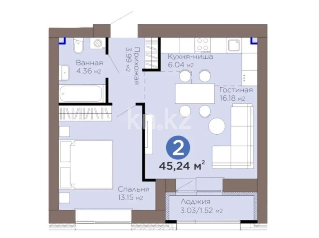 Продажа 1-комнатной квартиры, 45.24 м², ул. Рыскулова, дом  18/5 - Продажа квартир в Астане фото 1 из 1