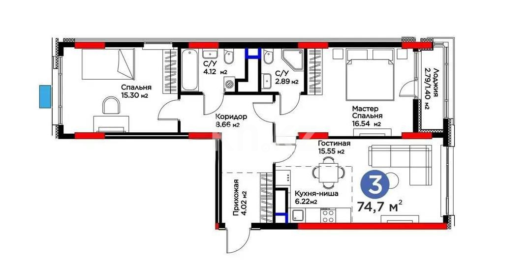 Продажа 3-комнатной квартиры, 75 м² в Астане