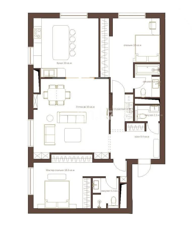 Продажа 3-комнатной квартиры, 112 м², ул. Сарайшык, дом  34/1 - Продажа квартир в Астане без посредников с фото фото 1 из 1