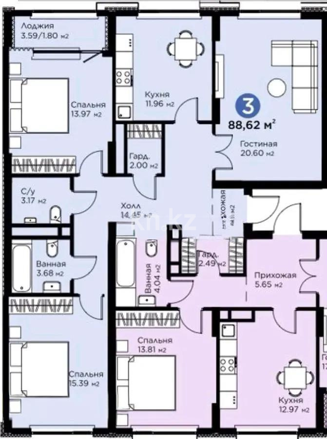 Продажа 3-комнатной квартиры, 90 м², пр. Туран, дом  57/5 стр - Продажа  трехкомнатных квартир в новостройках Астаны фото 1 из 1