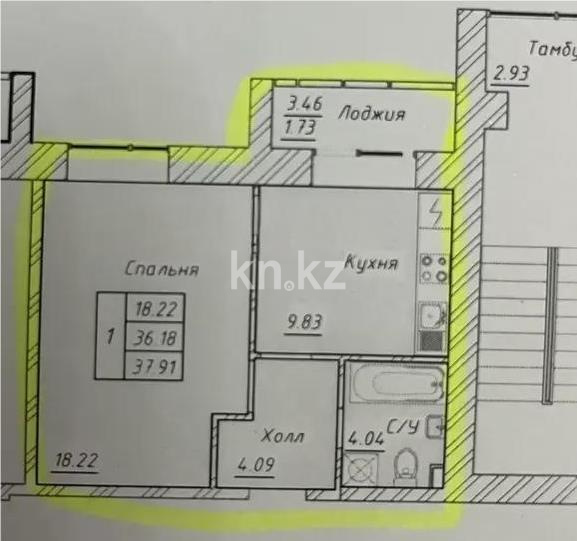 Продажа 1-комнатной квартиры, 39 м² - Продажа  однокомнатных квартир в новостройках Астаны - страница 22 фото 3 из 3