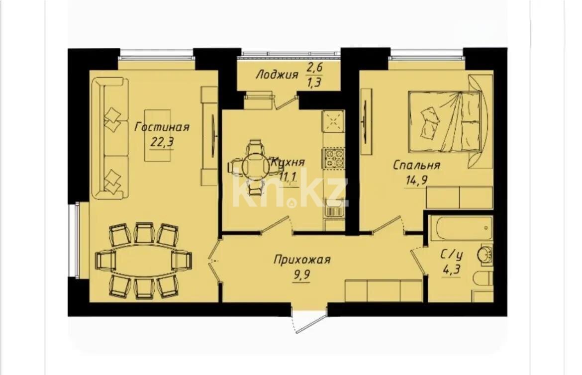 Продажа 2-комнатной квартиры, 63.8 м² в Астане