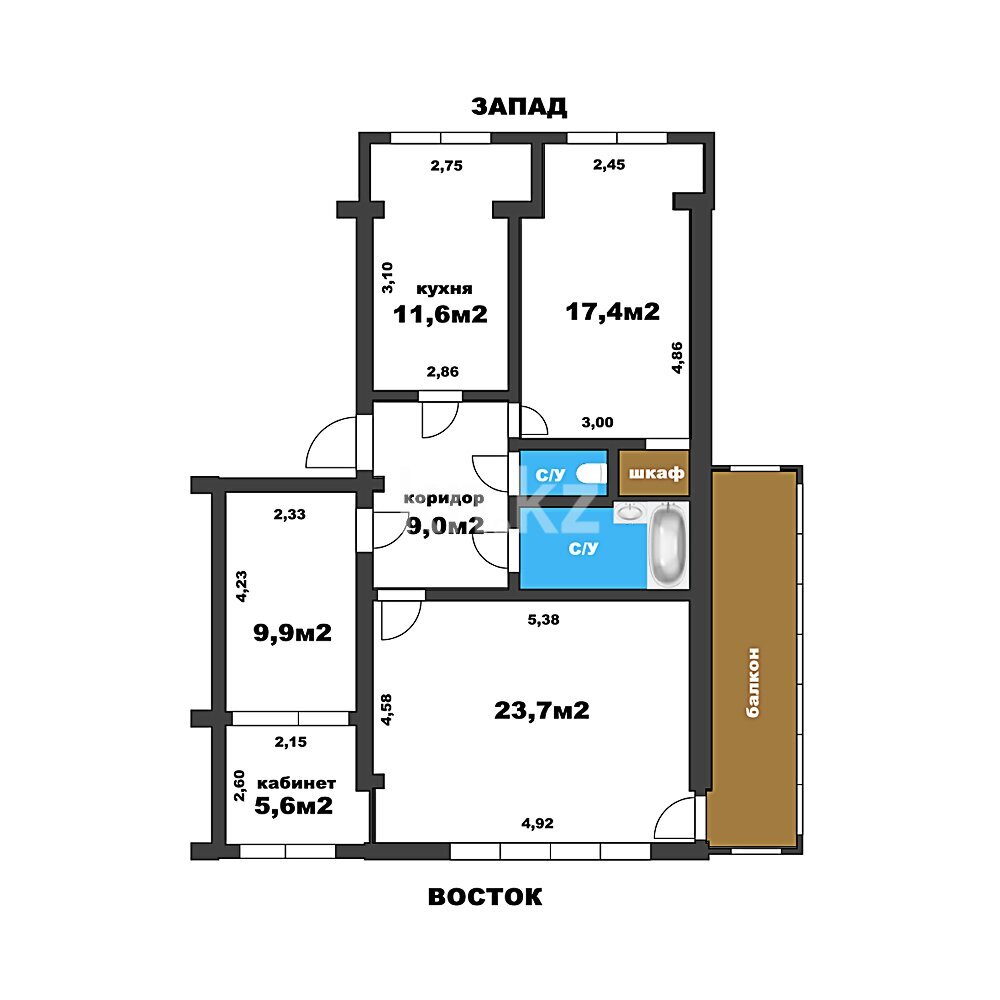 Продажа 3-комнатной квартиры, 84.3 м² в Алматы - фото 23