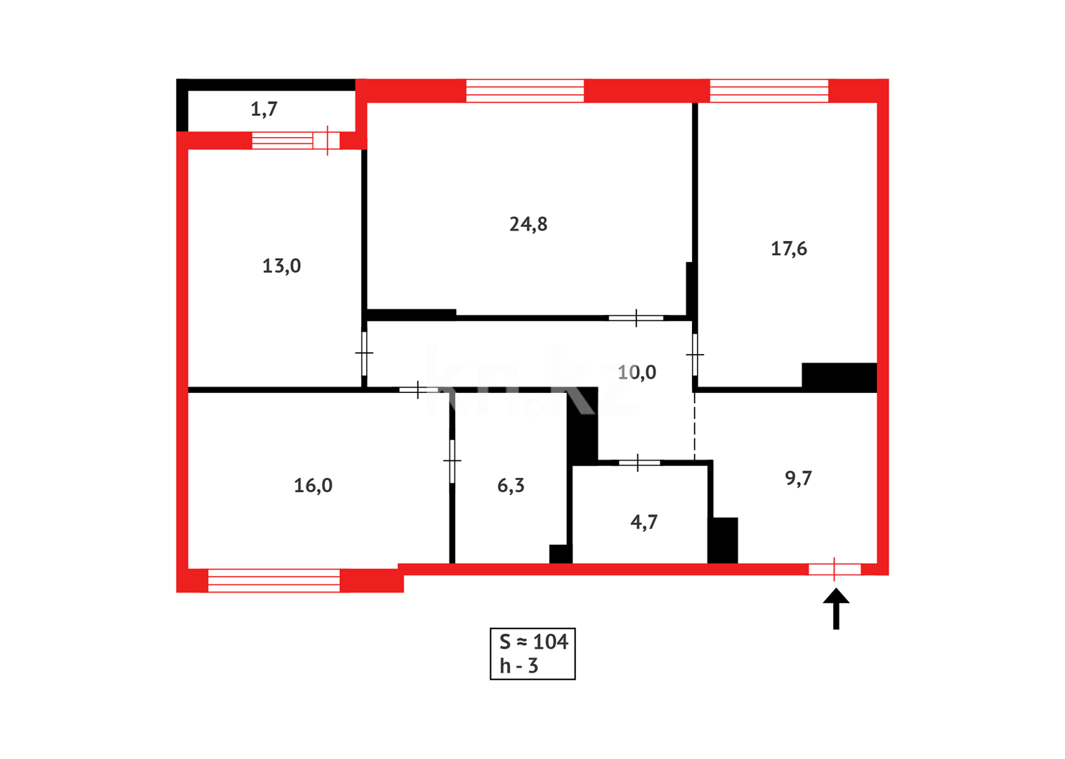 Продажа 3-комнатной квартиры, 103.94 м², ул. Толе би в Астане - фото 3