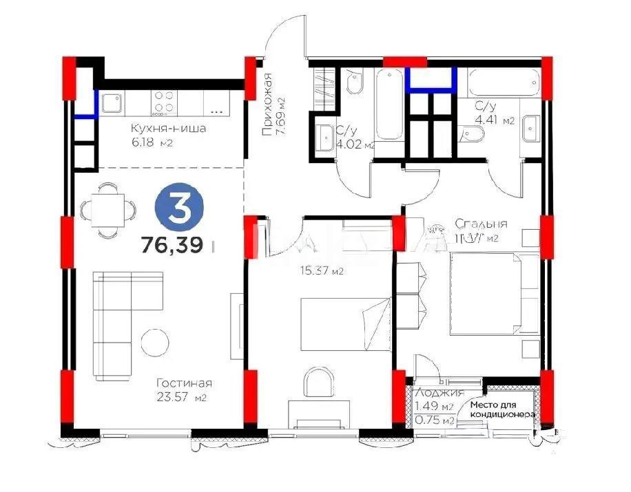 Продажа 3-комнатной квартиры, 76.4 м², пр. Туран, дом  41 в Астане - фото 2