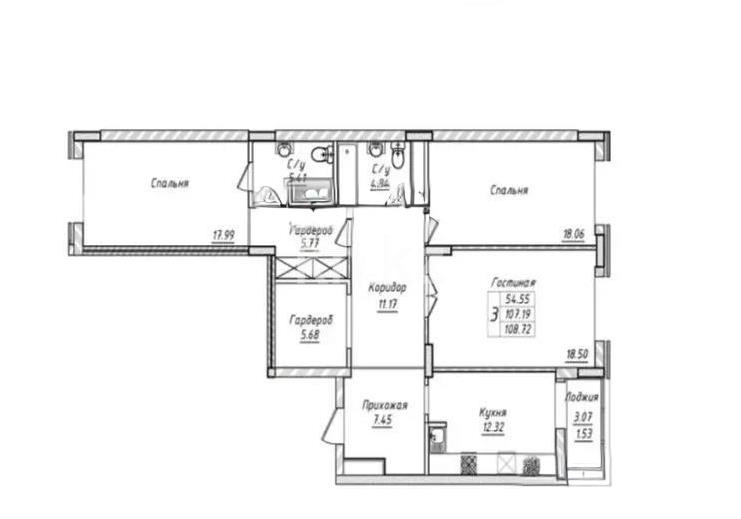 Продажа 3-комнатной квартиры, 108.61 м², ул. Казыбек би, дом  21 в Астане