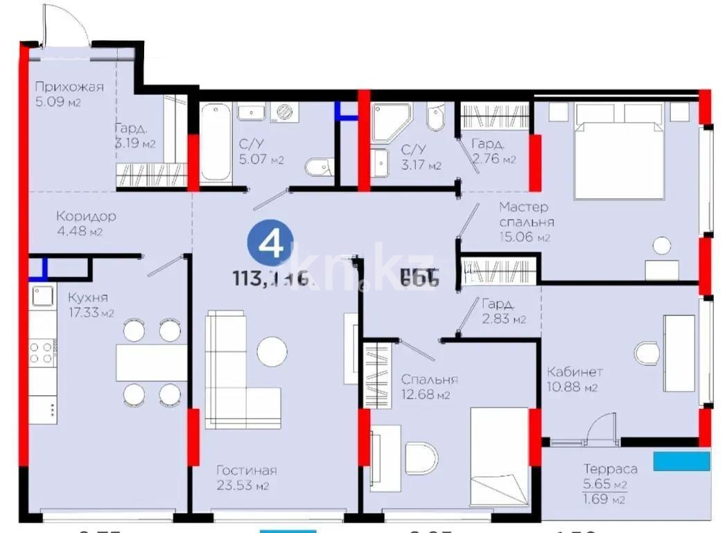 Продажа 4-комнатной квартиры, 115 м² в Астане - фото 4
