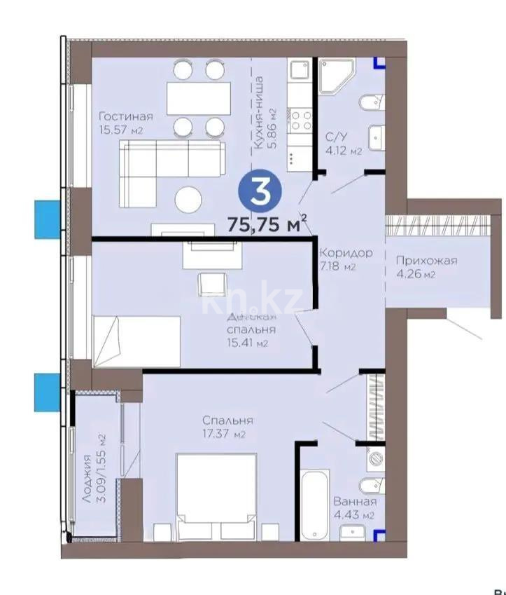 Продажа 3-комнатной квартиры, 75.75 м² - Продажа квартир в Астане с фото - страница 48 фото 1 из 1