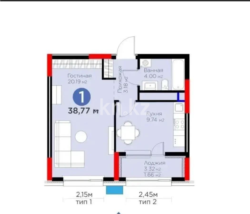 Продажа 1-комнатной квартиры, 38 м², пр. Туран, дом  57/1 - Продажа  однокомнатных квартир в Астане без посредников фото 1 из 1