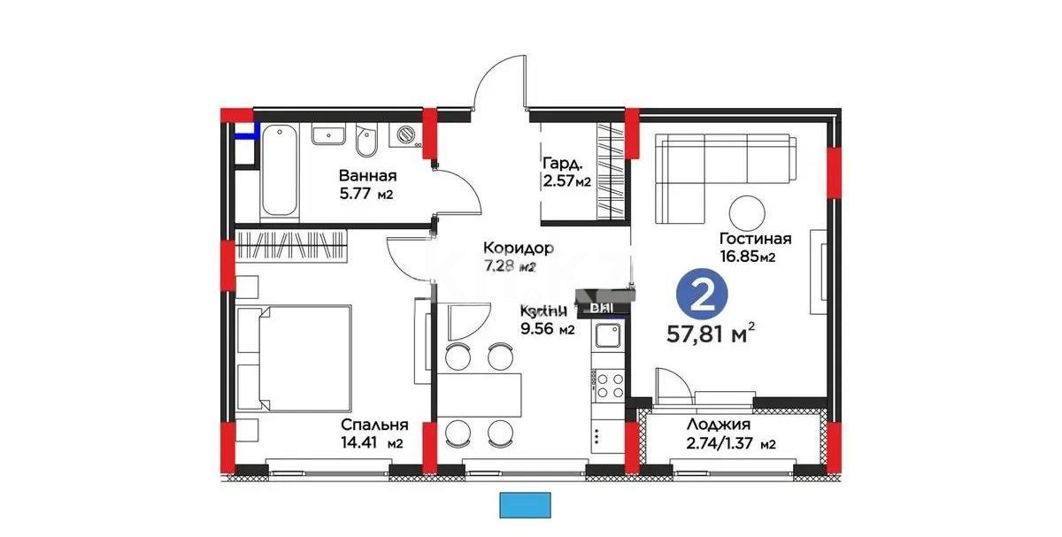 Продажа 2-комнатной квартиры, 57.81 м² - Продажа недвижимости в Казахстане - страница 8 фото 1 из 1