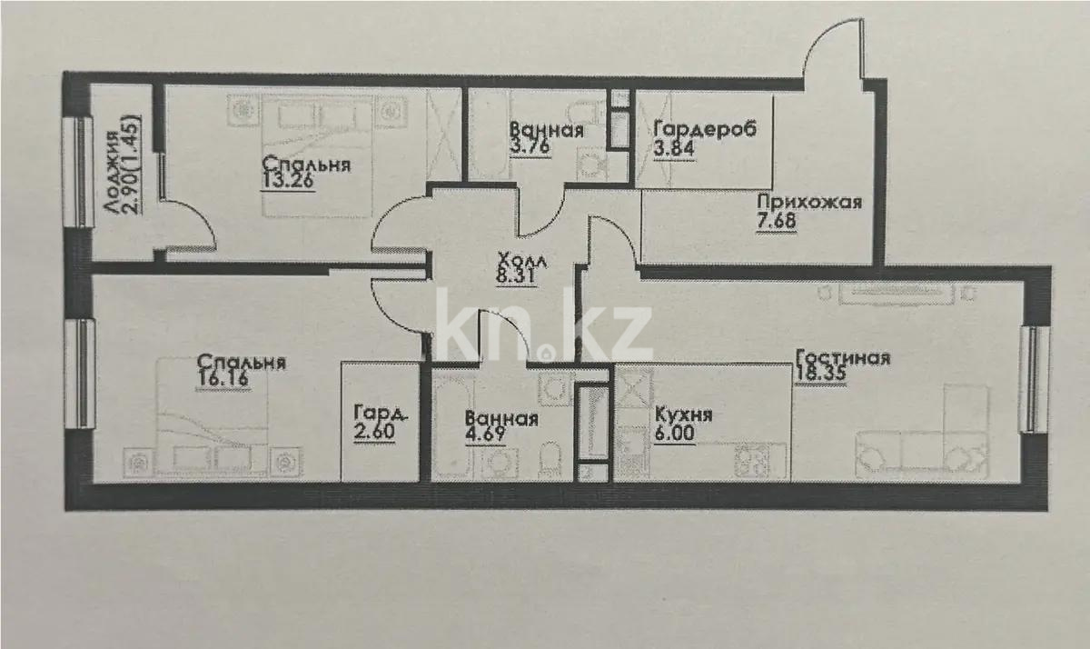 Продажа 3-комнатной квартиры, 86.1 м² в Алматы