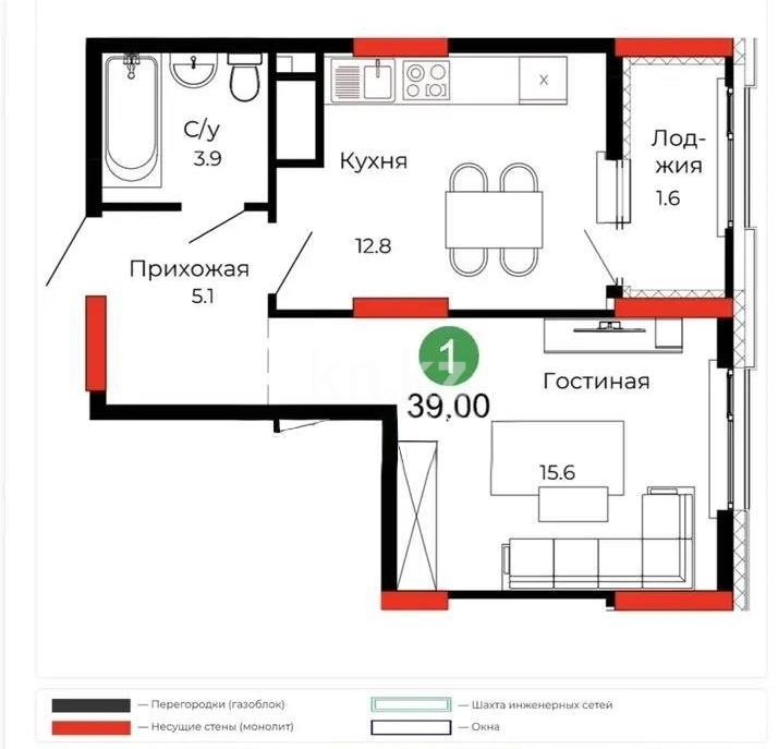 Продажа 1-комнатной квартиры, 39 м² в Астане - фото 2
