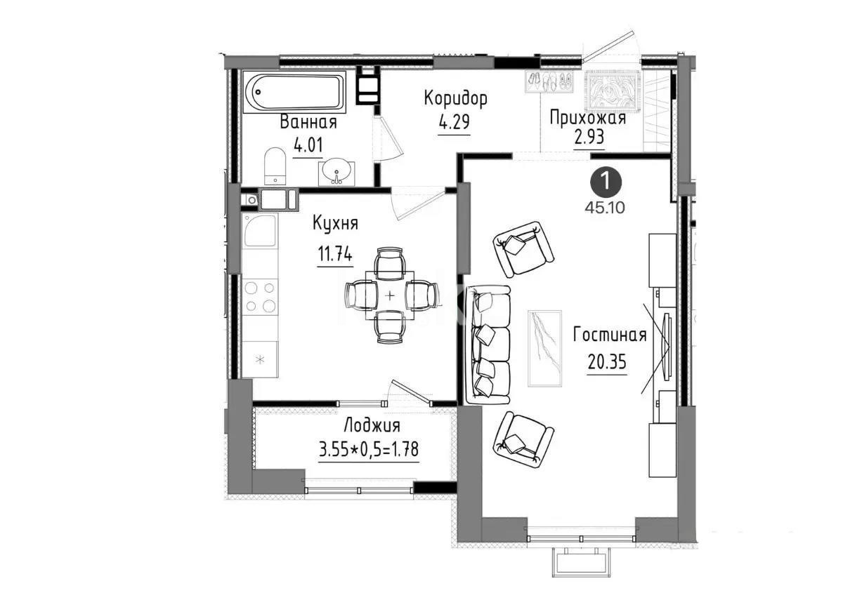 Продажа 1-комнатной квартиры, 44.8 м² в Алматы - фото 3