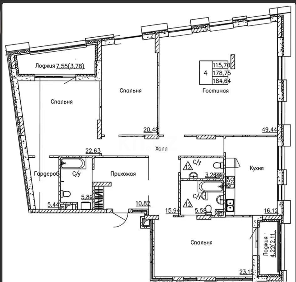 Продажа 4-комнатной квартиры, 184.7 м², ул. Бокейхана, дом  16/3 - Продажа  четырехкомнатных квартир в Астане без посредников с фото фото 1 из 1